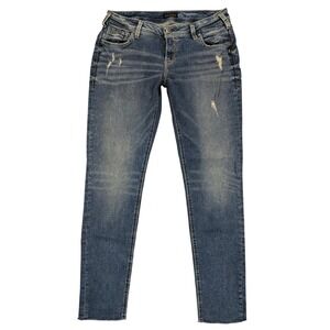Silver Jeans Womens 32 Girlfriend Straight Skinny Distress Stretch Denim Preppy